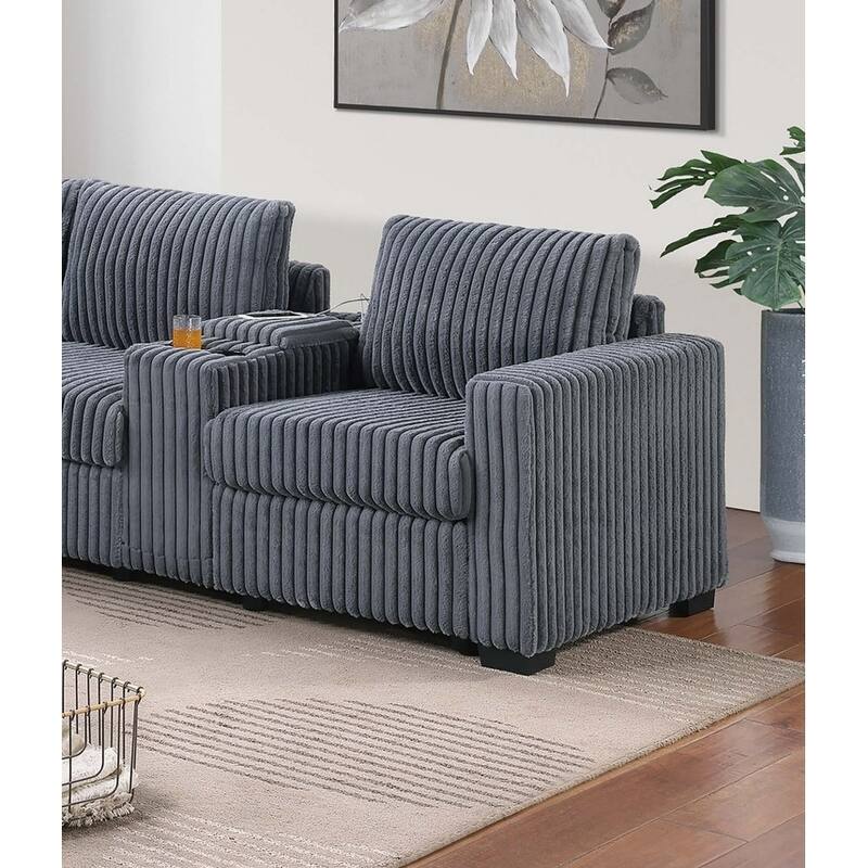 119" Modern L-Shaped Corduroy Sectional Sofa with USB Ports and Cup Holder
