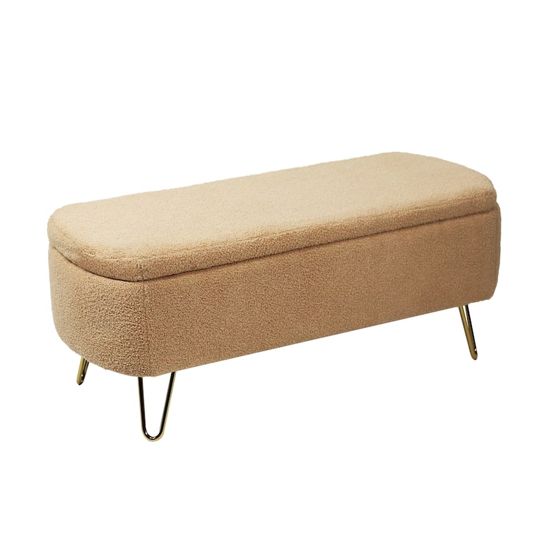 Oval Storage Ottoman Bench with Gold Legs by GDFStudio - 39.37"L x15.75"W x 15.50"H
