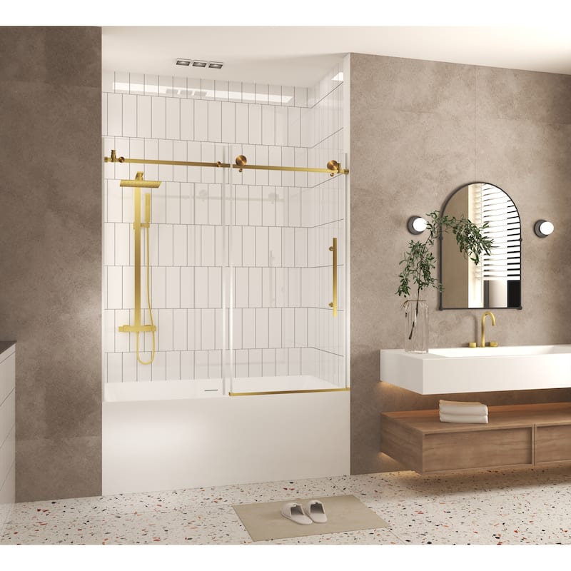60 "W x 60" H Frameless Shower Door with Stainless Steel Handle - 60'' x 0.31'' x 60''