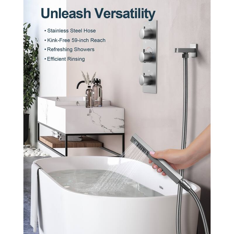 GRANDJOY Shower System 12 inch Ceiling Mount Rainfall Shower Head Body Jets Handheld Spray Combo 64 Colors LED