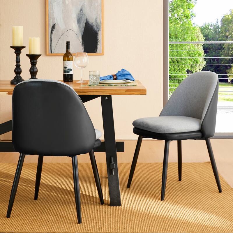 Glitzhome Set of 2/4/6 Mid-Century Modern Faux Leather Accent Dining Chairs - Set of 2 - Grey & Black