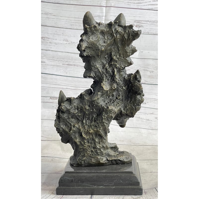 Three Wolves Heads Bronze Wolf Bust Sculpture Statue Decor On Marble Base 14 Inches X 8 Inches