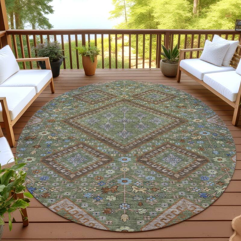 Machine Washable Indoor/ Outdoor Boho Milli Chantille Rug - Olive - 8' x 8'