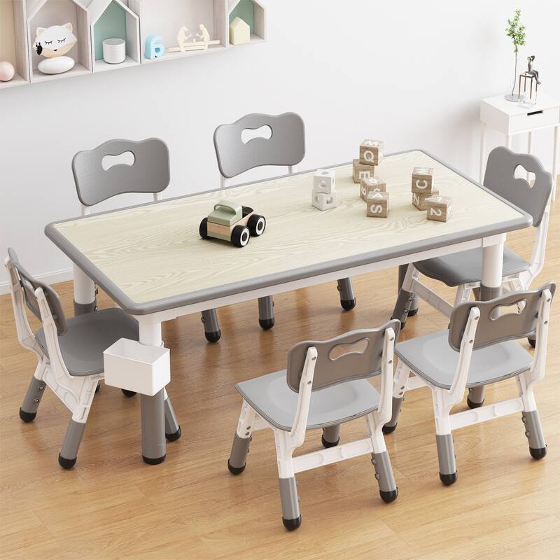 Kids Table and 6 Chairs Set with Storage Box,Height Adjustable