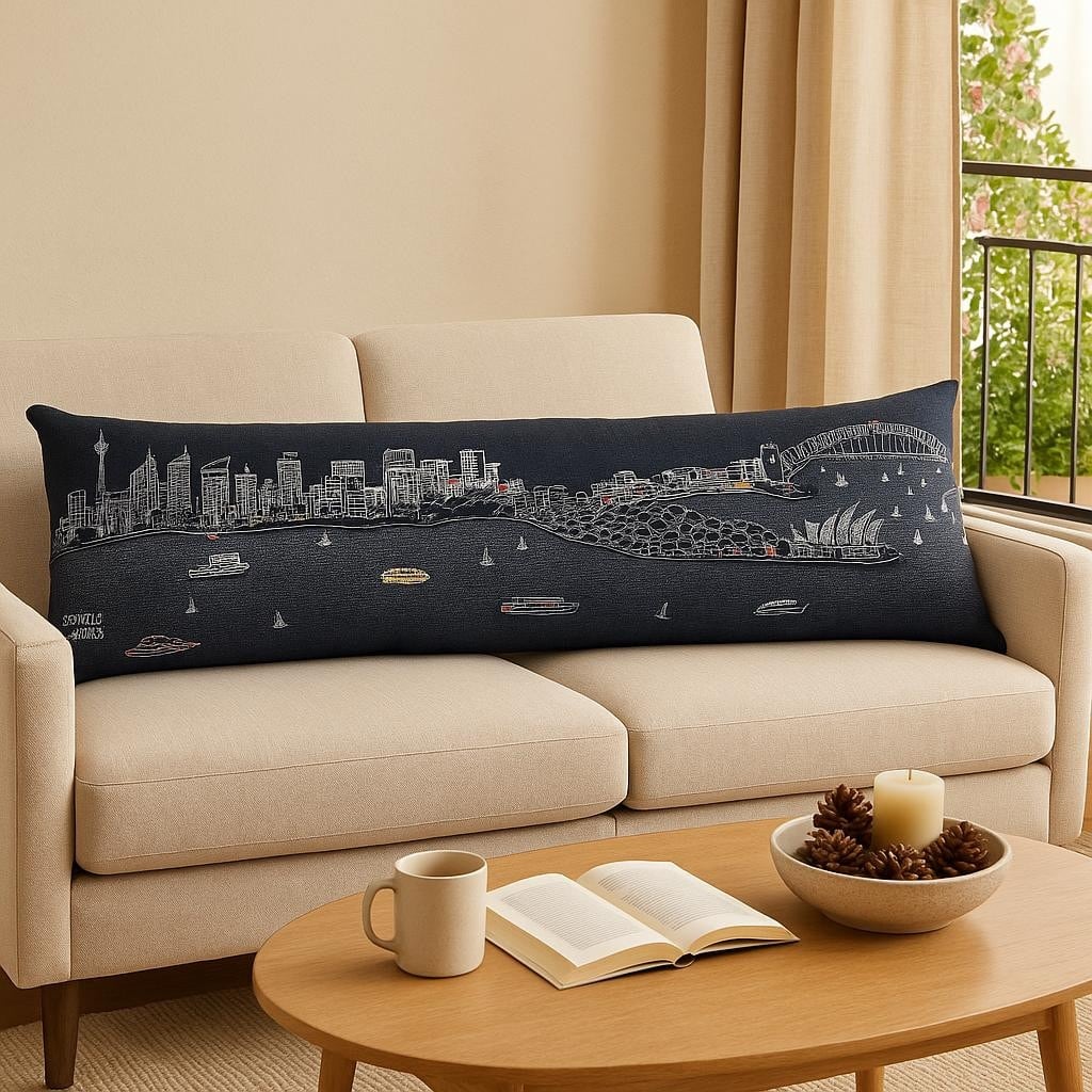 HomeRoots 14" X 46" Dark Gray And White Sydney Nighttime Skyline Lumbar Decorative Pillow