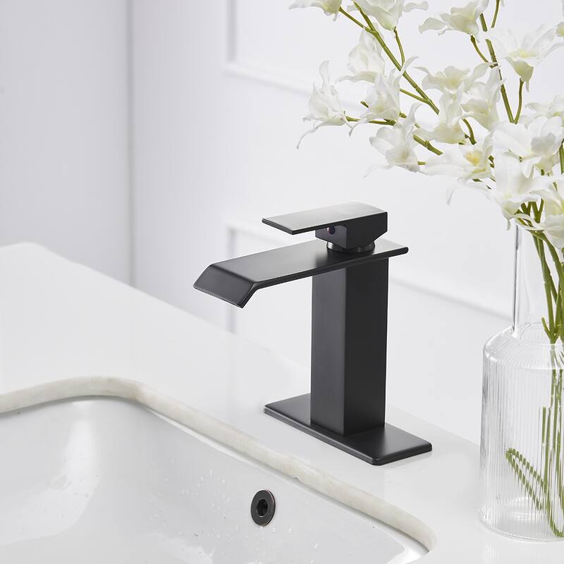 Single-Hole Low-Arc Bathroom Faucet with Drain - Black