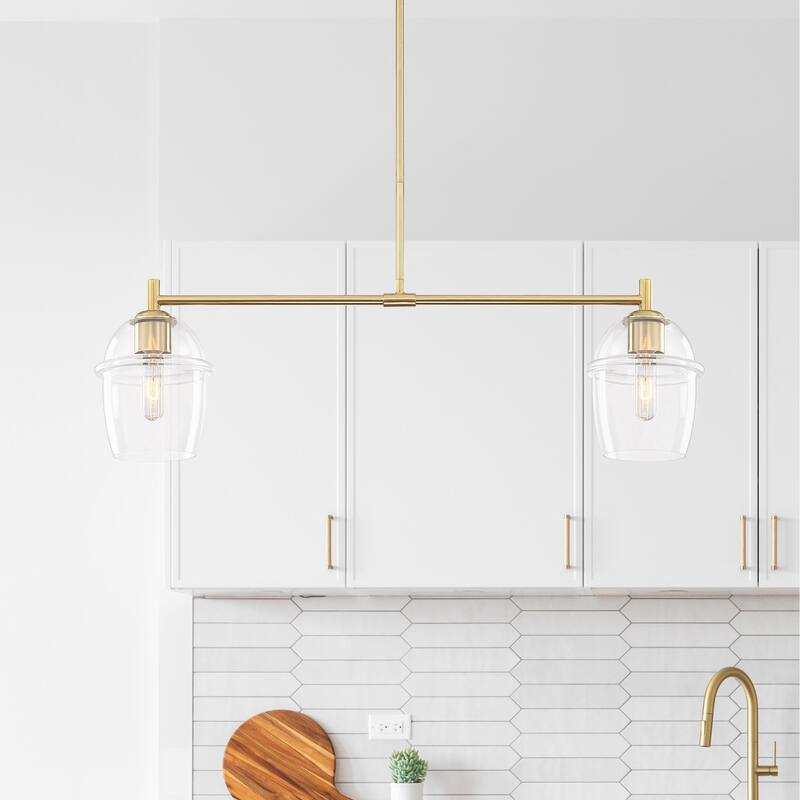 Summer Jazz 60 Watt 2-Light Brushed Gold Transitional Island Light with Clear Glass Shades - 10.5