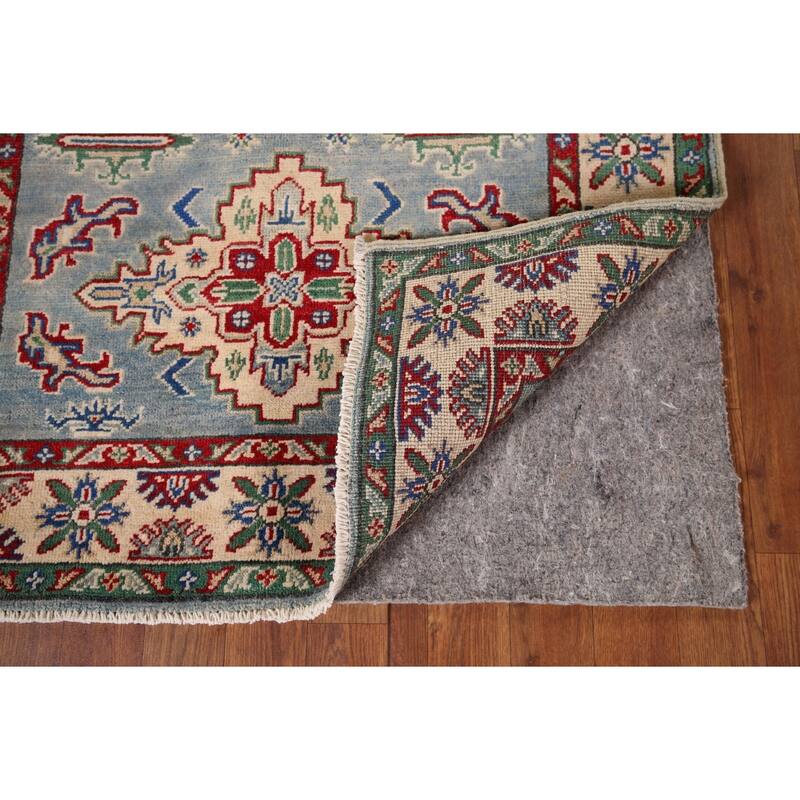 Light Blue Traditional Kazak Foyer Rug Hand-Knotted Wool Carpet - 3'3" x 4'11"