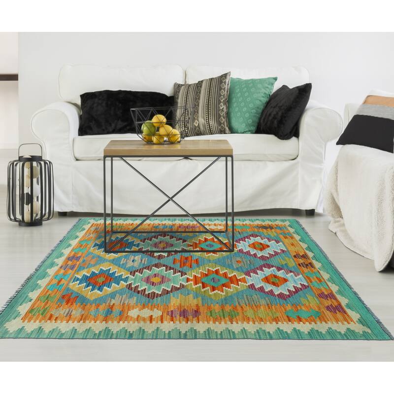 Flatweave Radbert Blue/Orange Rug - 3'2" x 4'9"