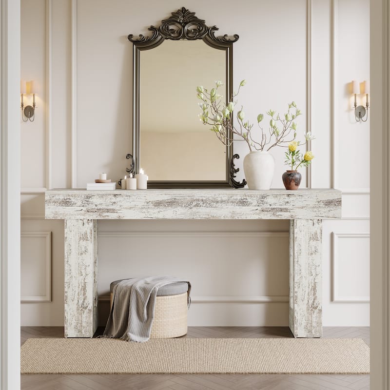 Farmhouse Console Table, 63-Inch Long Narrow Sofa Table Behind The Couch
