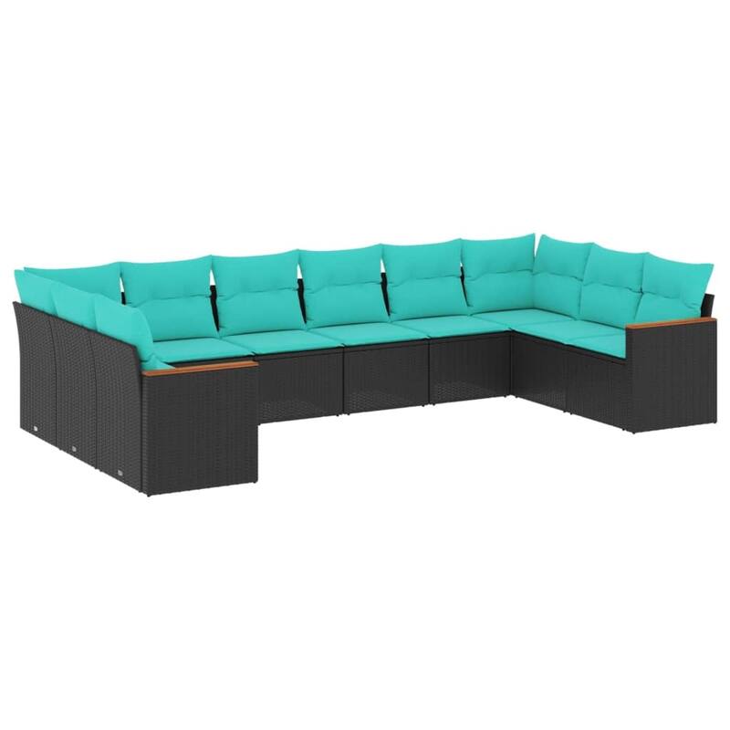 vidaXL 10 Piece Patio Sofa Set with Cushions Black Poly Rattan