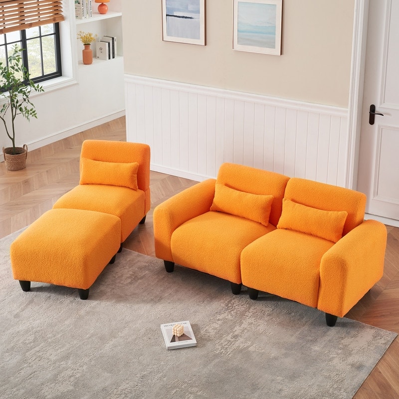 84.6" Teddy velvet L-shaped modular sofa