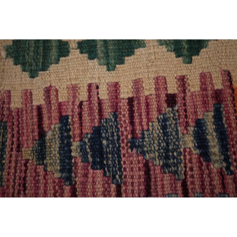 Reversible Kilim Area Rug Hand-Woven Geometric Orange Wool Carpet - 8'6" x 11'1"
