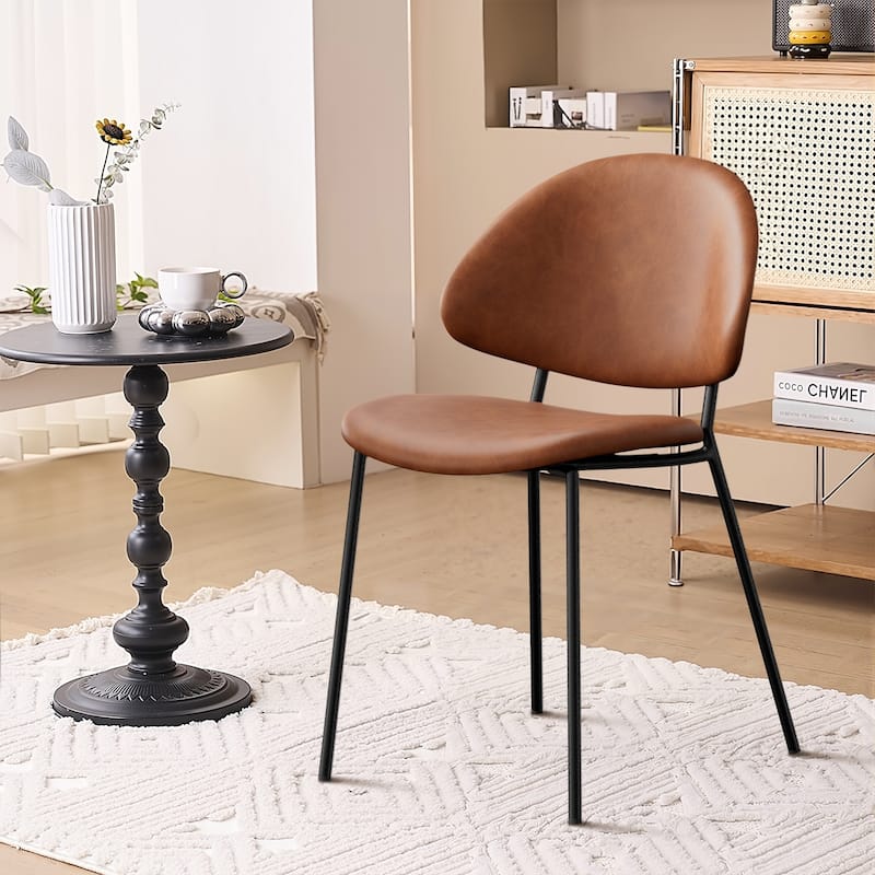 Set of 4 Upholstered PU Leather Dining Chairs Mid-Century Modern Dining Chairs with Curved Backrest for Dining Room Kitchen