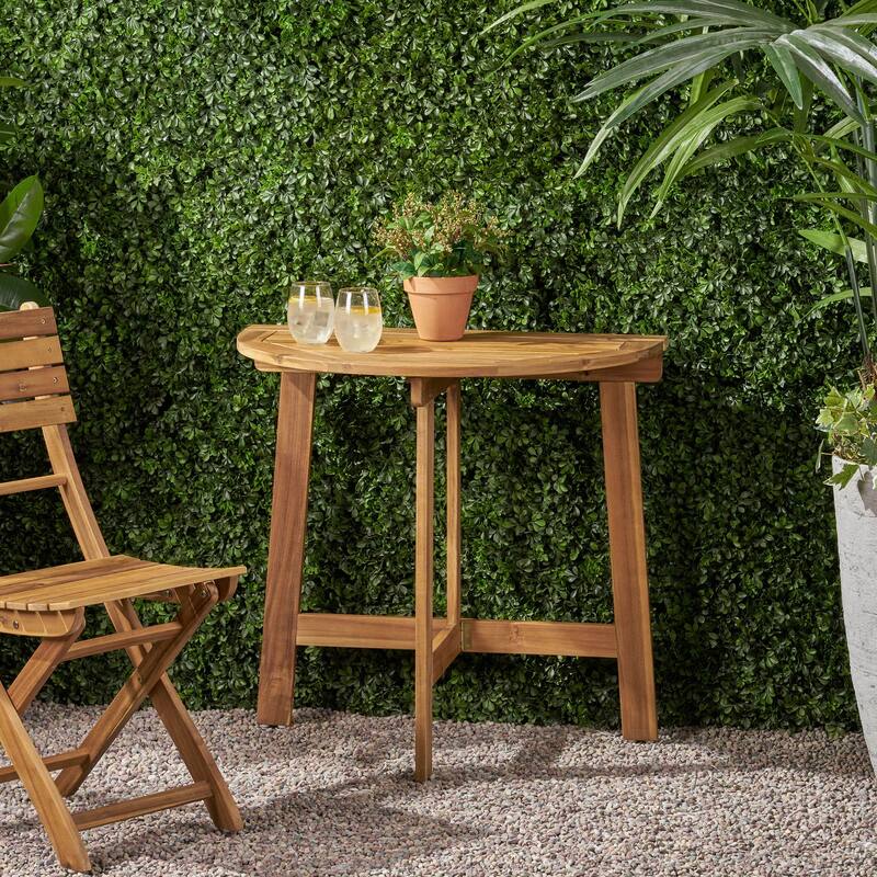 Roomfitters Outdoor Half-Round Folding Acacia Wood Bistro Table, Small Space Patio Dining Accent Table