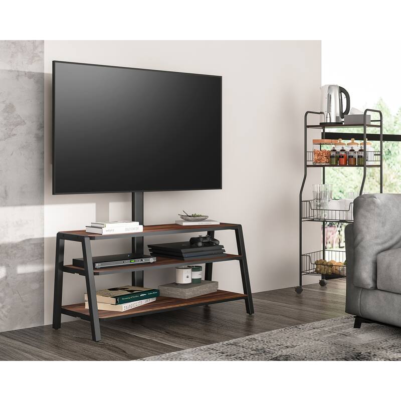 FITUEYES 3-Tier Floor TV Stand with Mount for 37-70 Inch TVs, Walnut