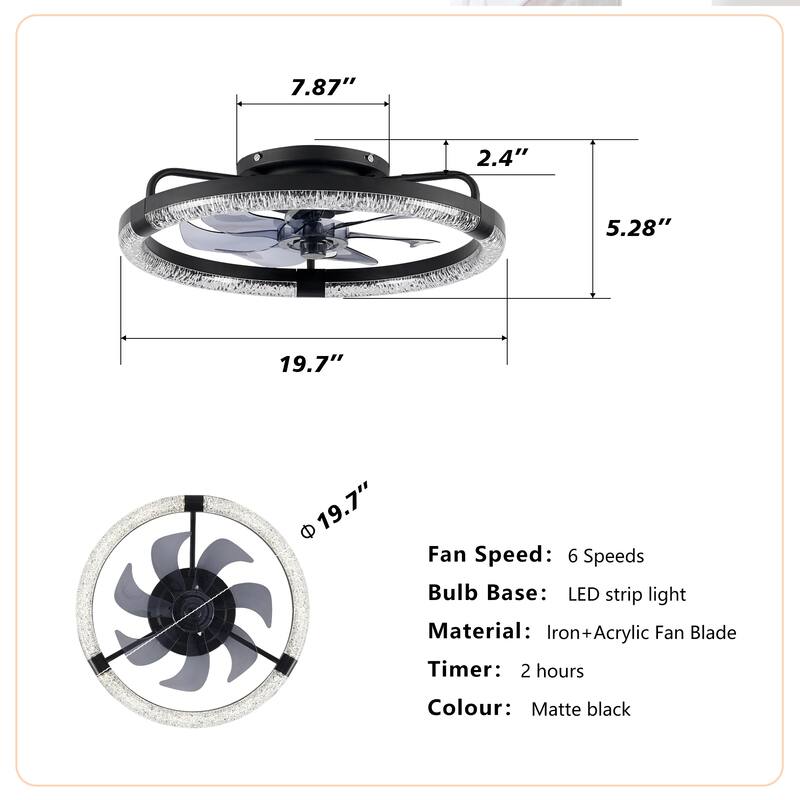 Sofucor 20 Inch Low Profile Ceiling Fan,Dimmable LED Ceiling Fans with Lights and Remote,Modern Flush Mount Fandelier Fans Light