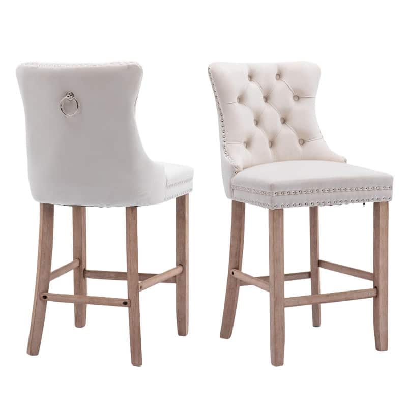 Wing Back Velvet Tufted Nailhead Barstools(Set of 2)