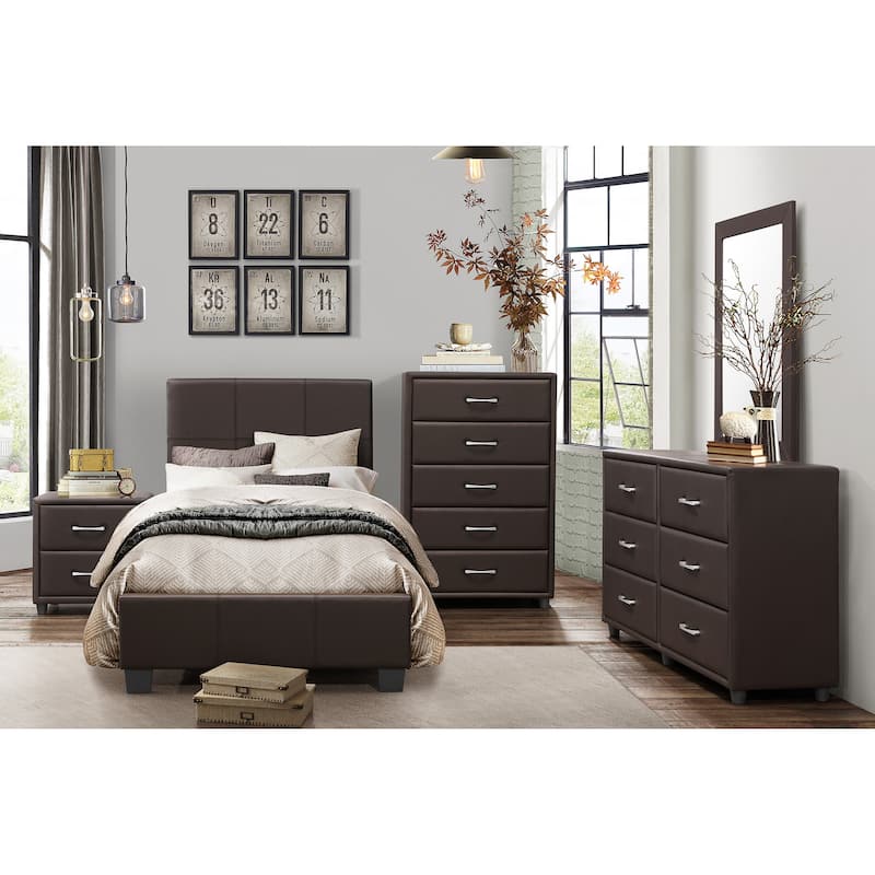 Contemporary Design 1pc Bedroom Furniture Two Drawers Nightstand Bar Pulls Faux Leather Upholstery, PVC