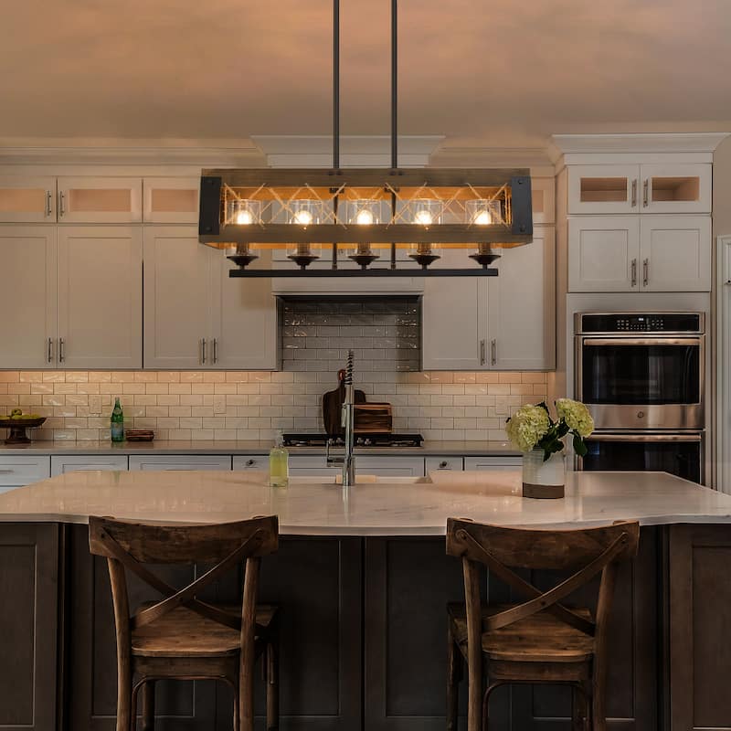 The Gray Barn 5-Light Farmhouse Rectangle Chandelier Rustic Island Lights - W31.9" * E10.6" * H10.2"