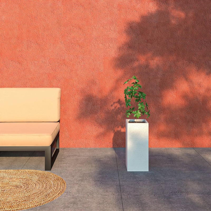 Basalt Tall Square Fiberstone Planter Modern Weather-Resistant Design for Indoor Outdoor Patio Planter Pot with Drainage