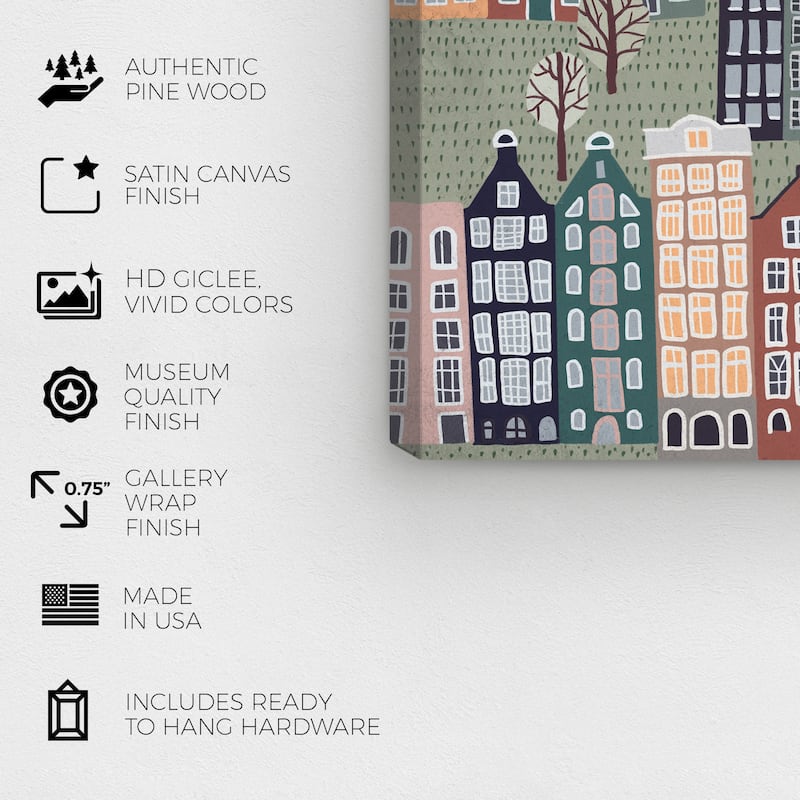 Wynwood Studio Prints Cities and Skylines Gentle Calm City Green and Farmhouse Wall Art Canvas Print