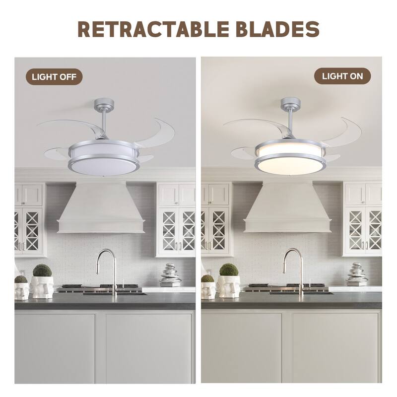 48" Modern Retractable Dimmable LED Chandelier Ceiling Fan with Lights and Remote