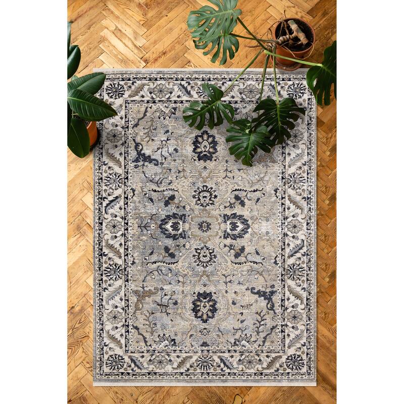 Santiago Classic Floral Cream Blue Area Rug