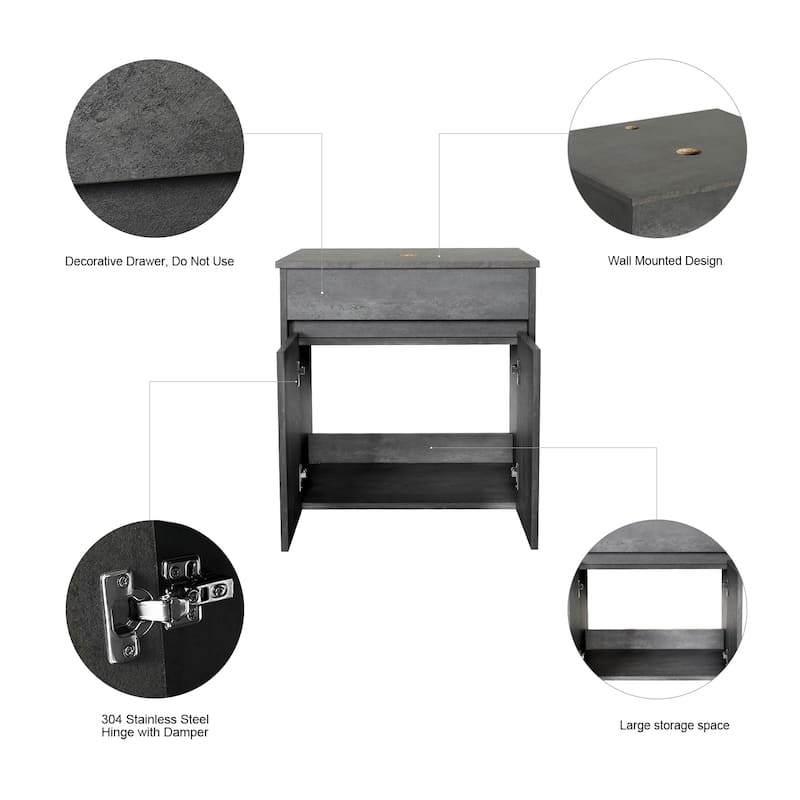 24" Wall Mounted Bathroom Vanity Set W/ Tempered Glass/ Ceramics Sink Combo