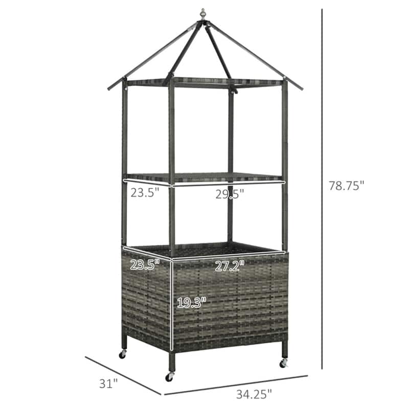 Outdoor Rolling Towel Valet Caddy with Canopy PE Rattan Storage Rack for Pool Patio Bathroom - 34.25" L x 31" W x 78.75" H