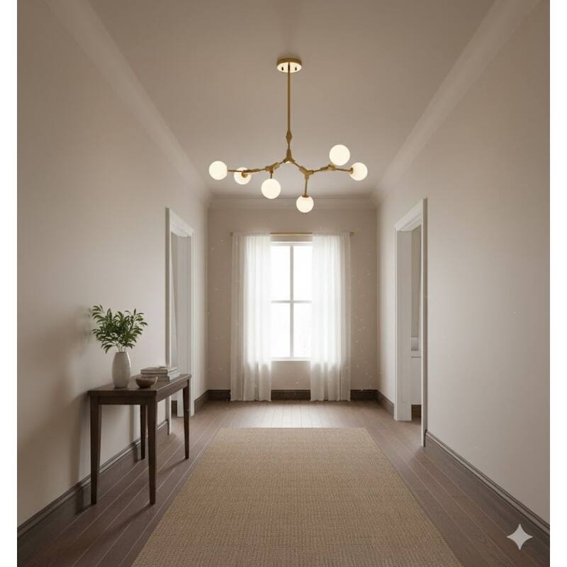 6 Light Gold Iron Pendant Lighting With White Glass Shade