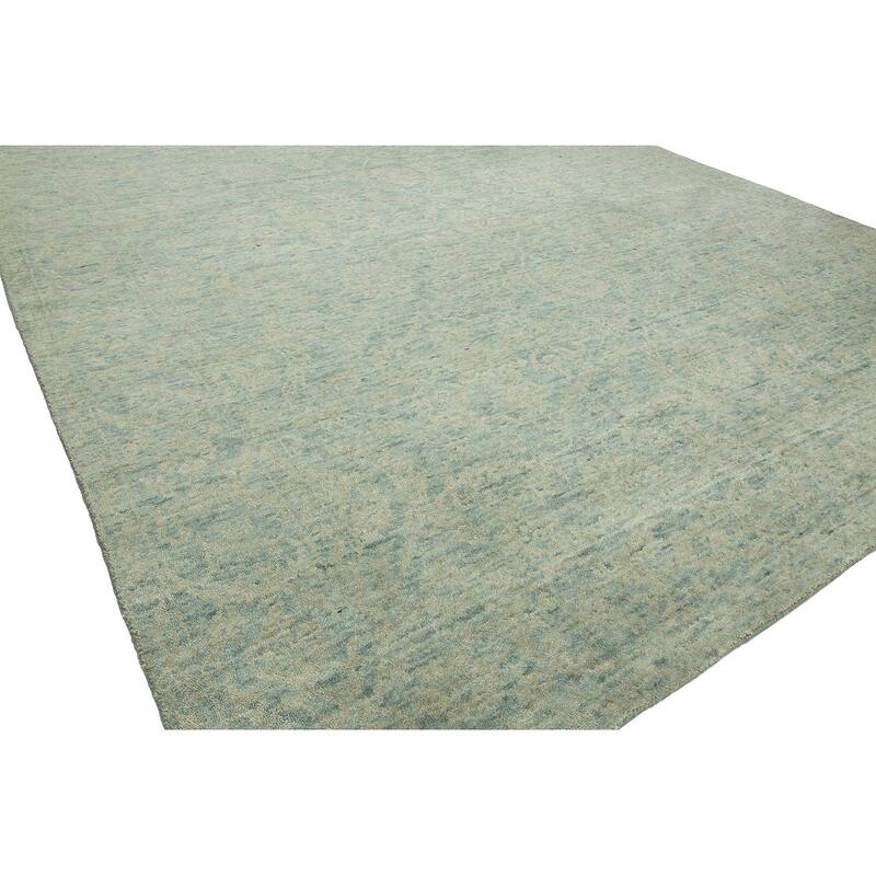 Modern Blue Hand-Knotted Wool & Viscose Area Rug