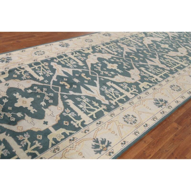Green Oushak Indian Runner Rug Handmade Wool Carpet - 6'0" x 17'9"