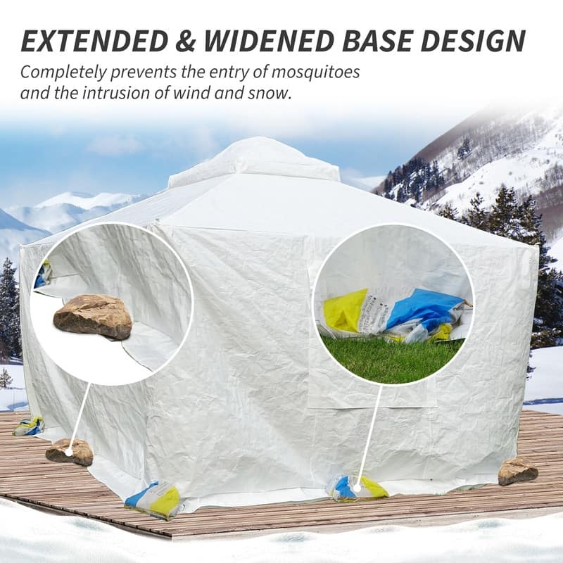 Domi 8' x 8' Universal Winter Gazebo Cover, All Season Waterproof Enclosed Cover with Sidewalls & Ventilated Mesh Windows, White