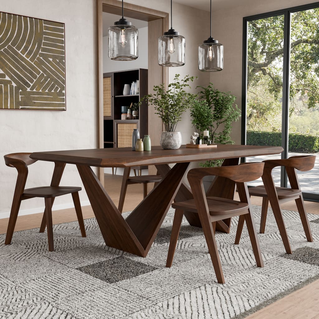 Furniture of America Abigail III Mid-Century Modern 5-Piece Rich Walnut Solid Wood Dining Set