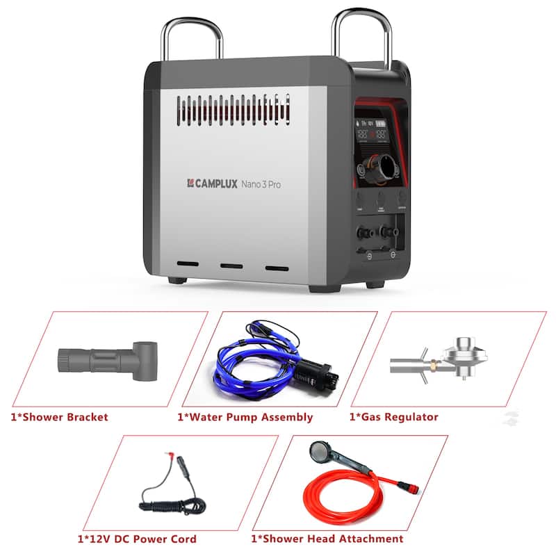 CAMPLUX 0.8GPM 20,500 BTU Portable Propane Water Heater with 4000mAh Rechargeable Built-in Li-ion Battery,Outdoor Camping Shower