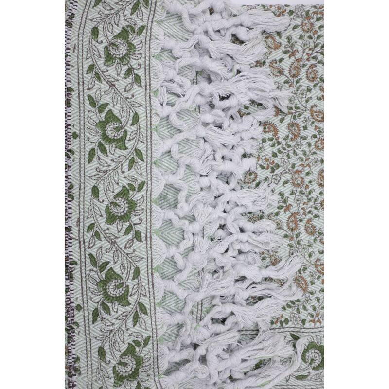 Fabdivine Keri Jaal Handcrafted Cotton Throw - Traditional Indian Block Print Blanket with Fringe, 90" x 54"