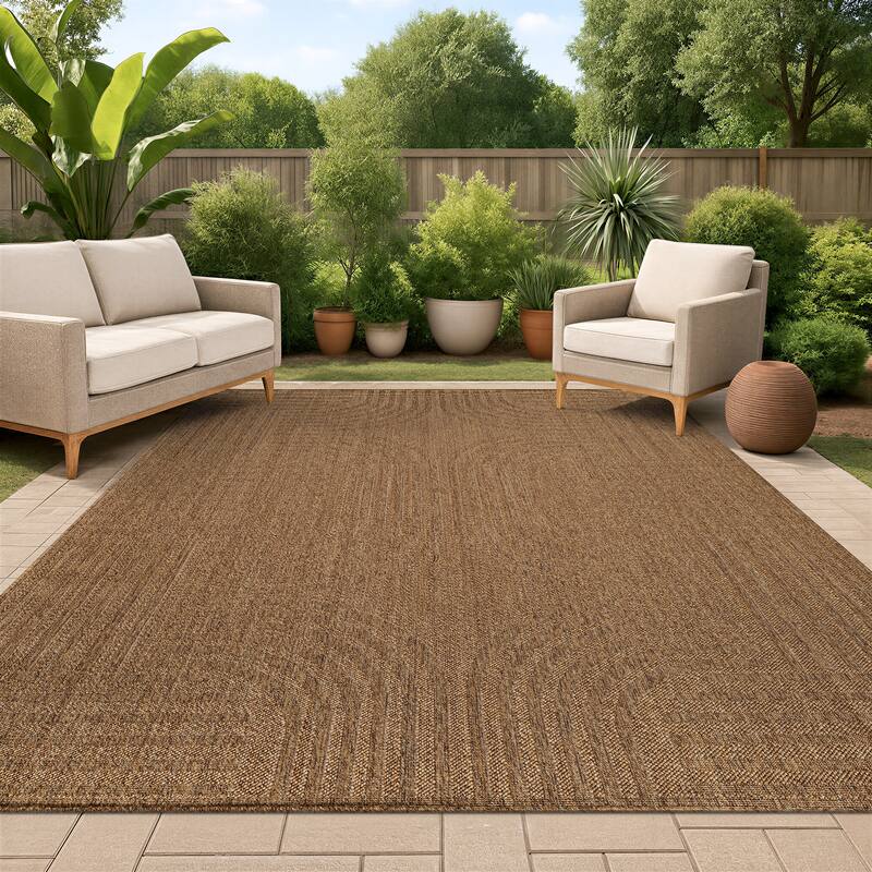 World Rug Gallery Geometric Indoor/Outdoor Flat Woven Area Rug - Natural Jute-Style, Easy-Care Patio Rug for Balcony Patio Deck