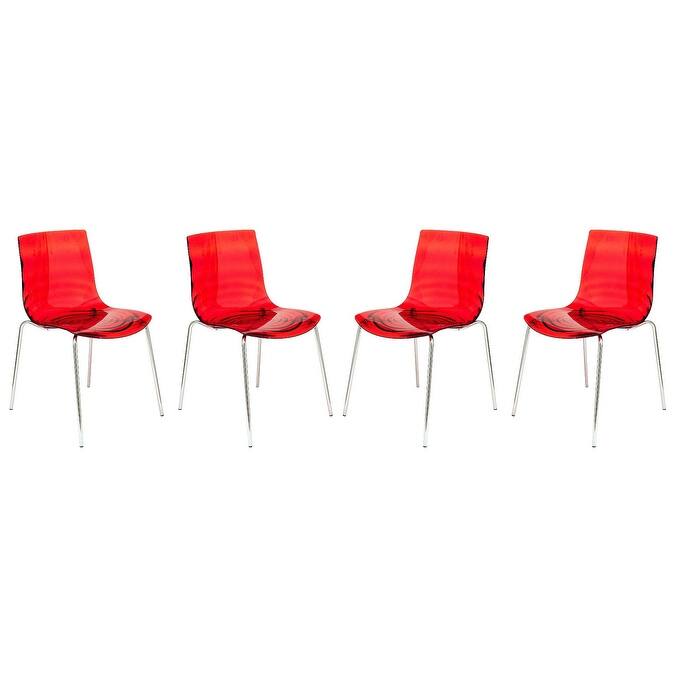 Plastic Dining Side Chair With Chrome Base Set of 4 Astor Series - Transparent Red