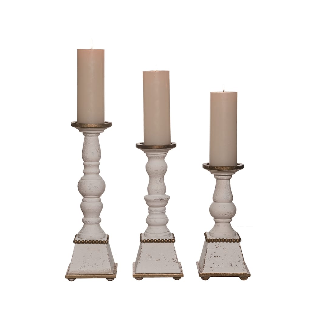 Transpac Wood 16.25 in. White Harvest Vintage Style Candle Pillars Set of 3
