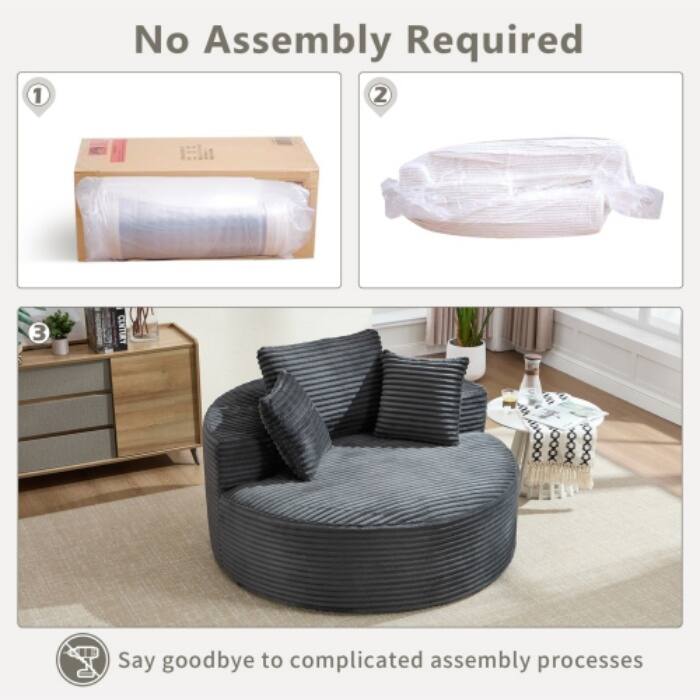 Round Memory Foam Sofa Bed, Cloud Sectional Couch with 3 Pillows for Living Room