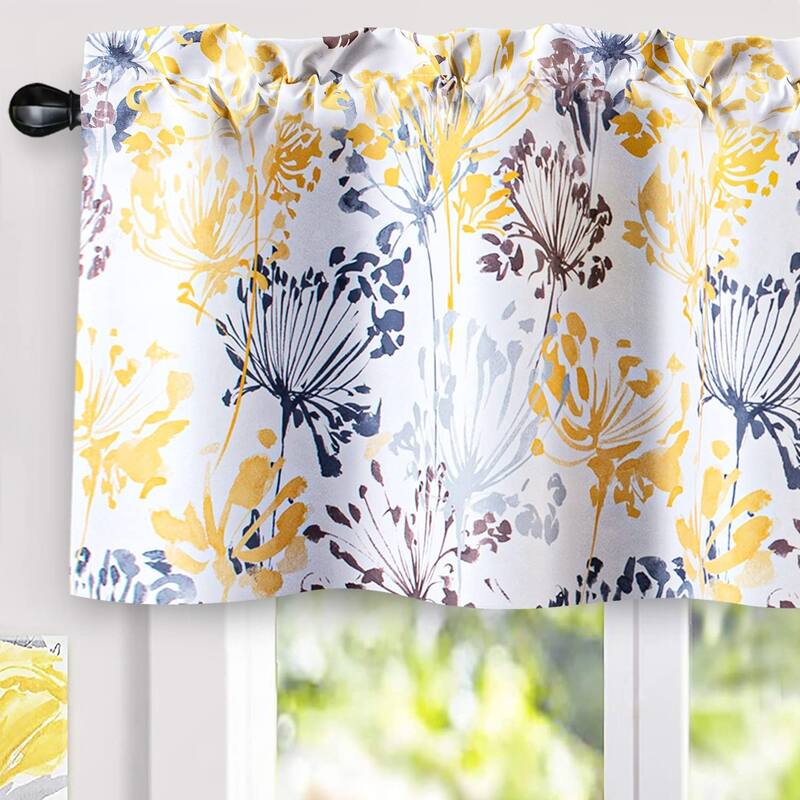 DriftAway Acacia Floral Blossom Watercolor Printed 100 Percent Blackout Thermal Insulated Window Curtain Valance - 52" width X 24 " length - Yellow