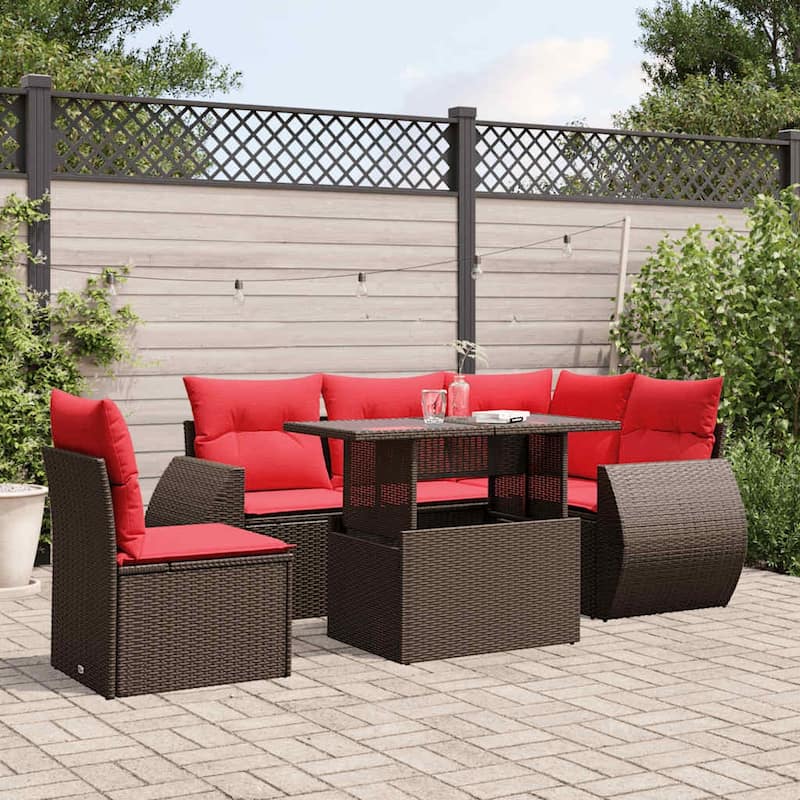 vidaXL Patio Sofa Set with Cushions and Table Outdoor 6 Piece Poly Rattan - 24.4 x 24.4 x 27.2