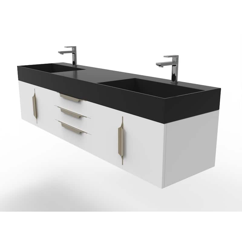 Amazon 72" Wall Mounted Bathroom Vanity Set w/ Black Top