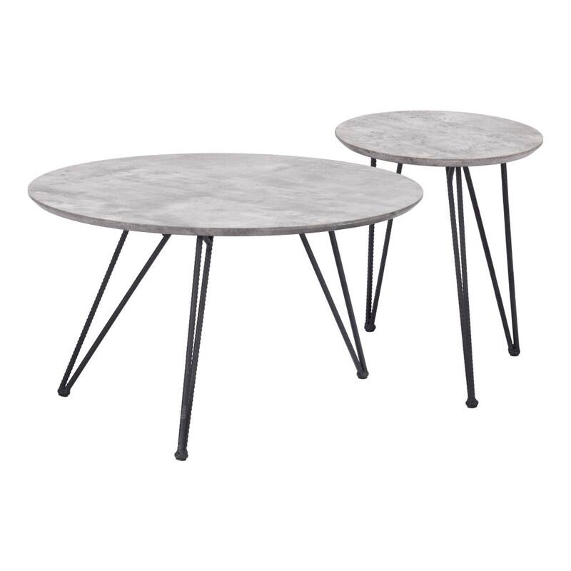 HomeRoots Set of Two Gray and Black Wood and Steel Round Nested Coffee Tables - 32.00 in. x 16.90 in. x 32.00 in.