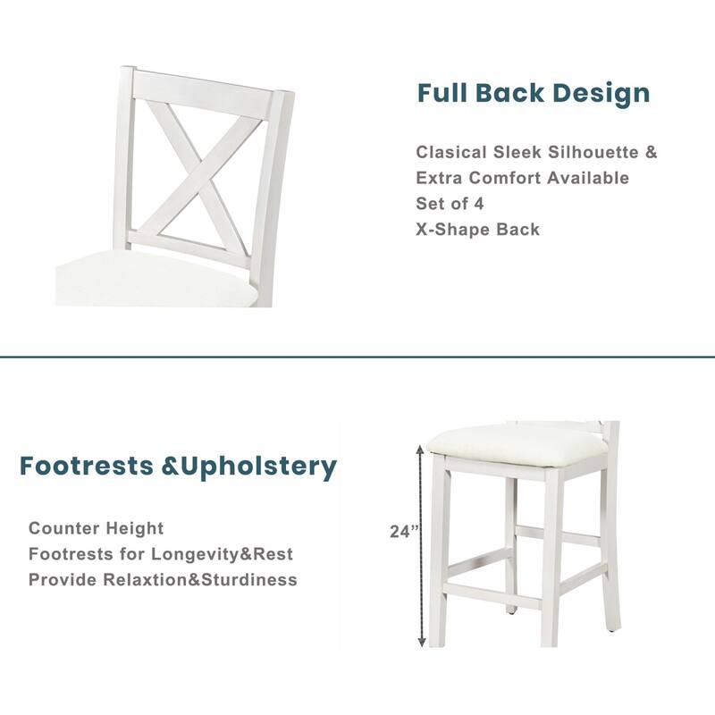 5-Piece Rustic Counter Height Wooden Dining Table Set