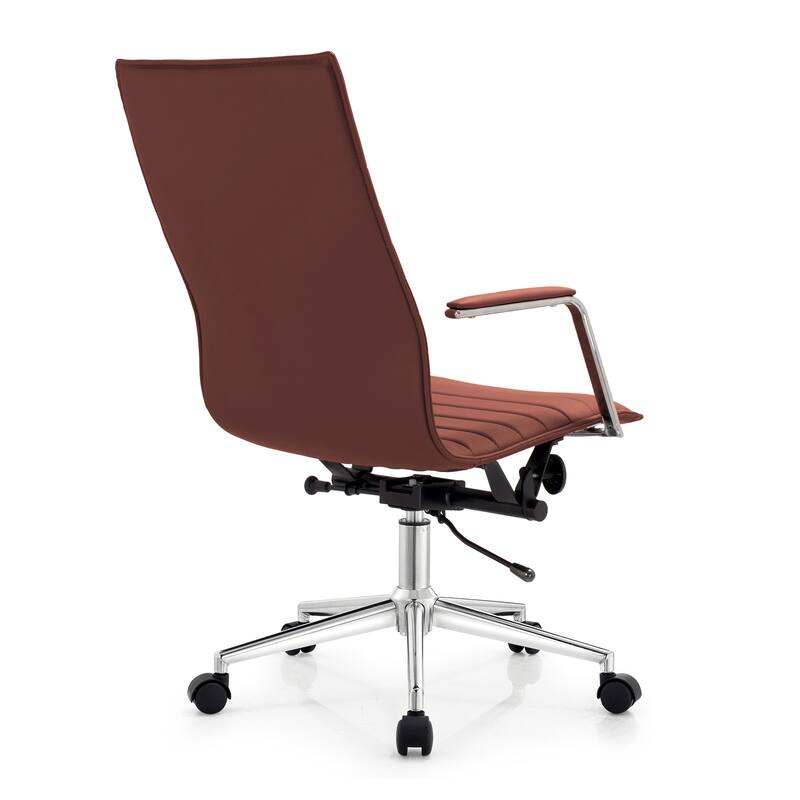 Set of 2 High Back Office Desk Chair | Upholstered Ribbed PU Leather | Armchair for Home, Executive, Conference, Meetings