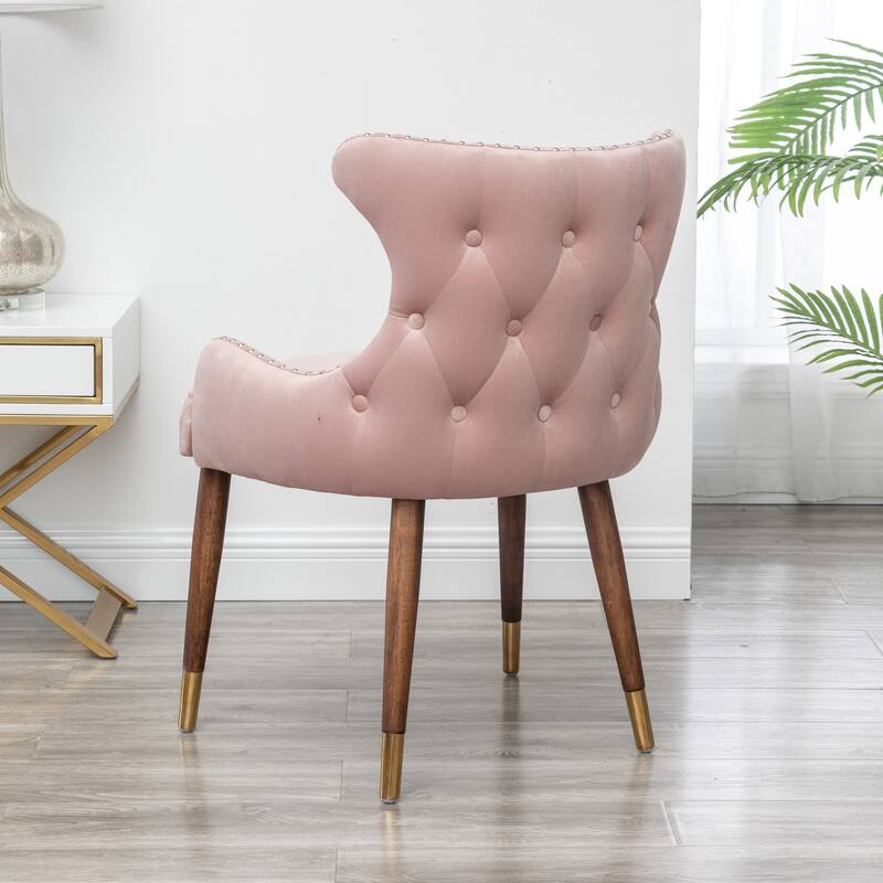 Modern 23" Polyester Upholstered Accent Chair with Solid Rubberwood Legs and Nailheads