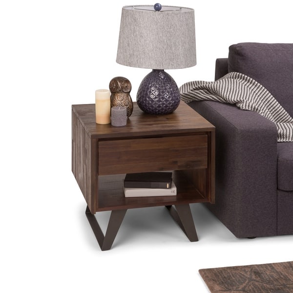 Wyndenhall Mitchell Solid Acacia Wood Metal 22 Inch Wide Square Modern Industrial End Table In Distressed