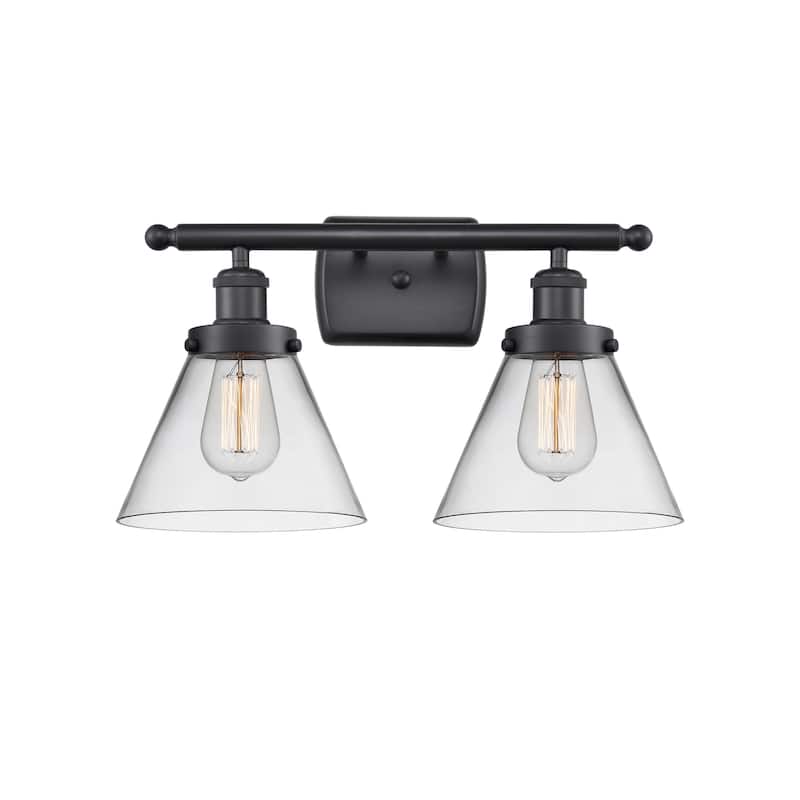 Innovations Lighting Large Cone 2 Light 16" Wide Vanity Light - Matte Black / Clear